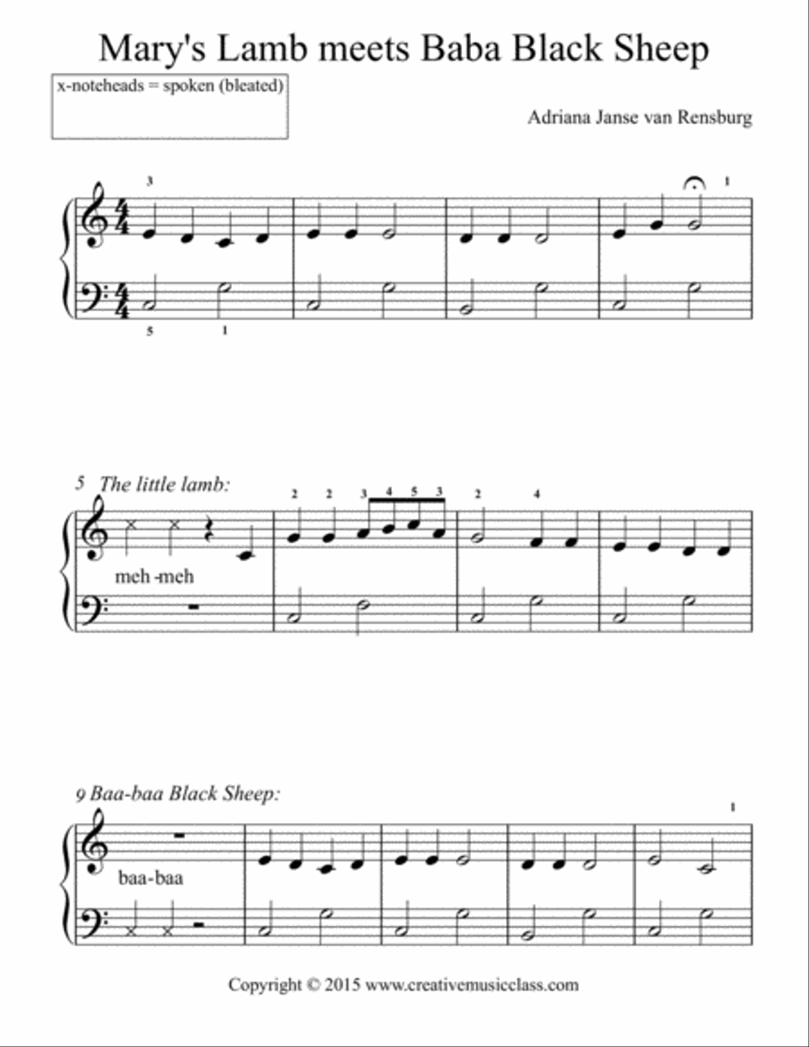 Mary's Lamb meets Baba Black Sheep Easy Piano scores gallery preview page 1