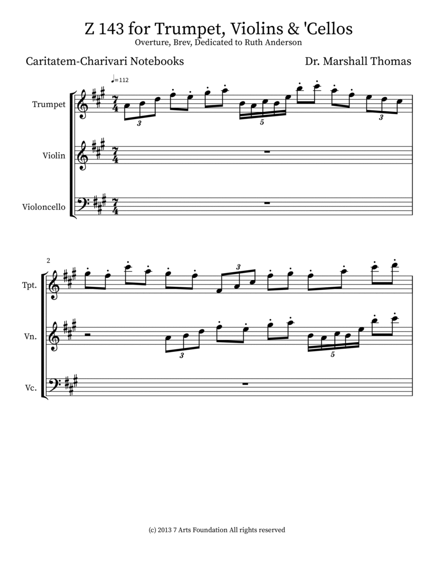 Z 143 for Trumpet, Violins & 'Cellos Trumpet scores gallery preview page 1