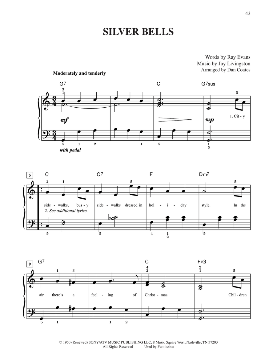 Silver Bells (arr. Dan Coates) Easy Piano scores gallery preview page 1