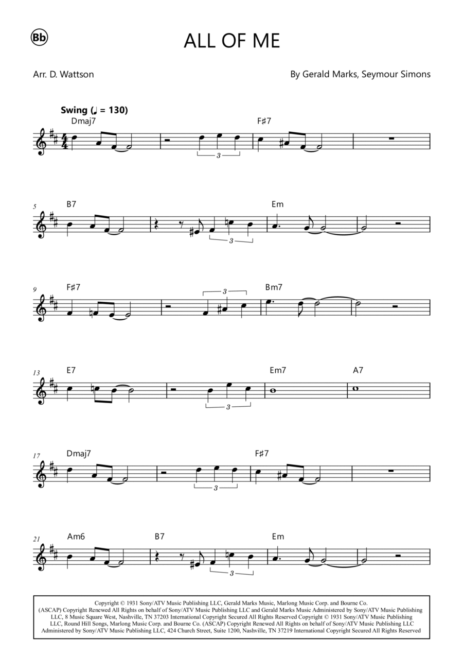 All Of Me B-Flat Instrument scores gallery preview page 1