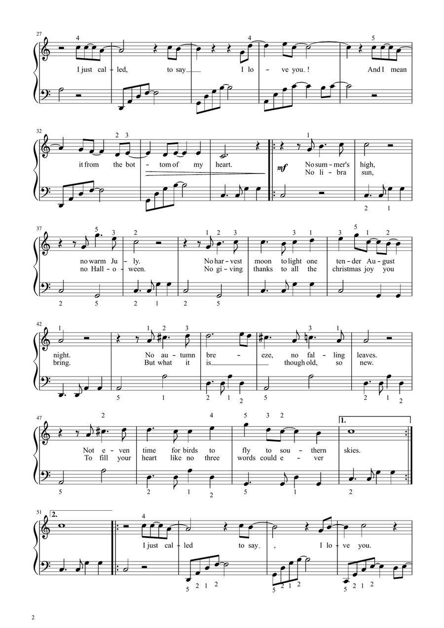 I Just Called To Say I Love You Easy Piano scores gallery preview page 2