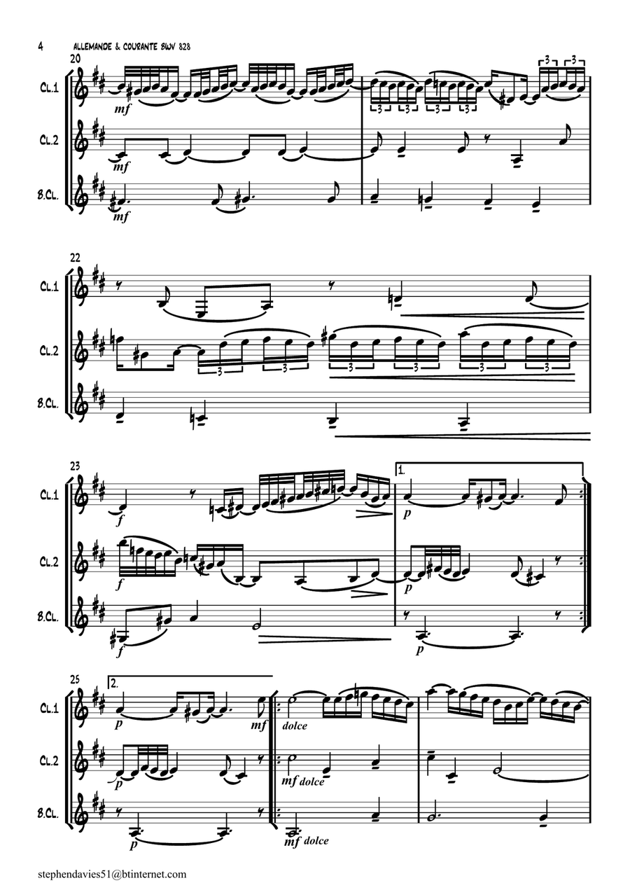 Allemande & Courante By J.S.Bach BWV828 Clarinet Trio Clarinet Trio scores gallery preview page 4