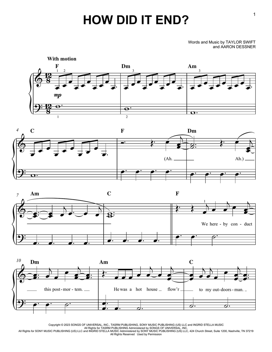 How Did It End? Easy Piano scores gallery preview page 1