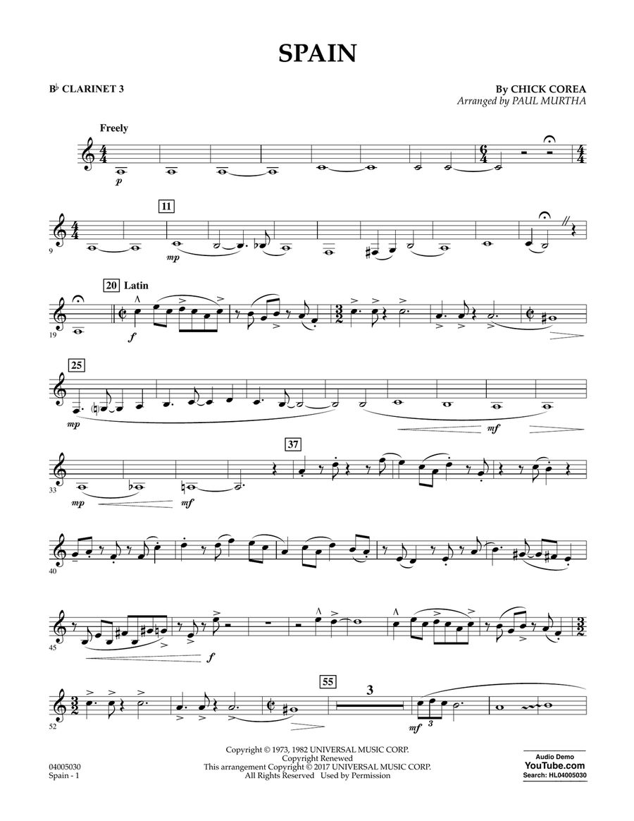 Spain - Bb Clarinet 3 Spain - Bb Clarinet 3 Concert Band scores gallery preview page 1