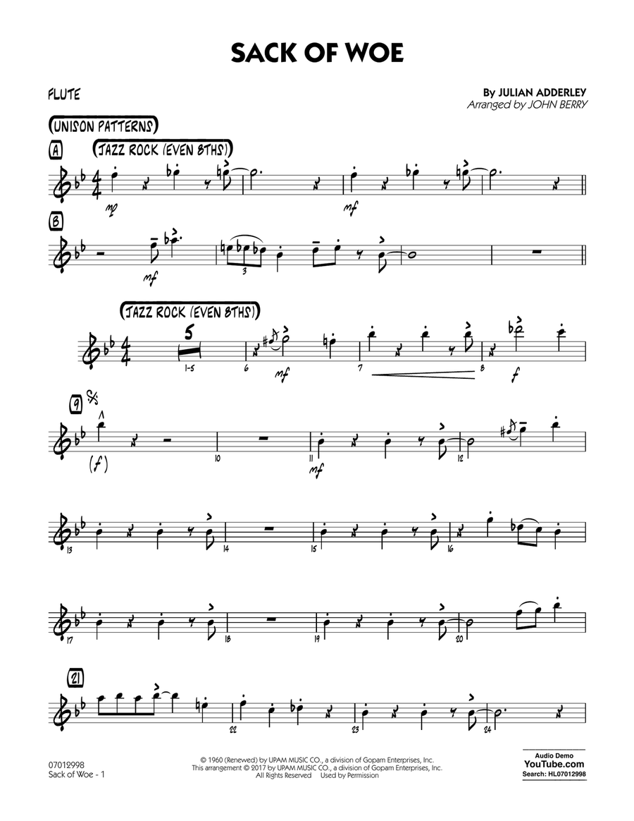 Sack of Woe - Flute Sack of Woe - Flute Jazz Ensemble scores gallery preview page 1