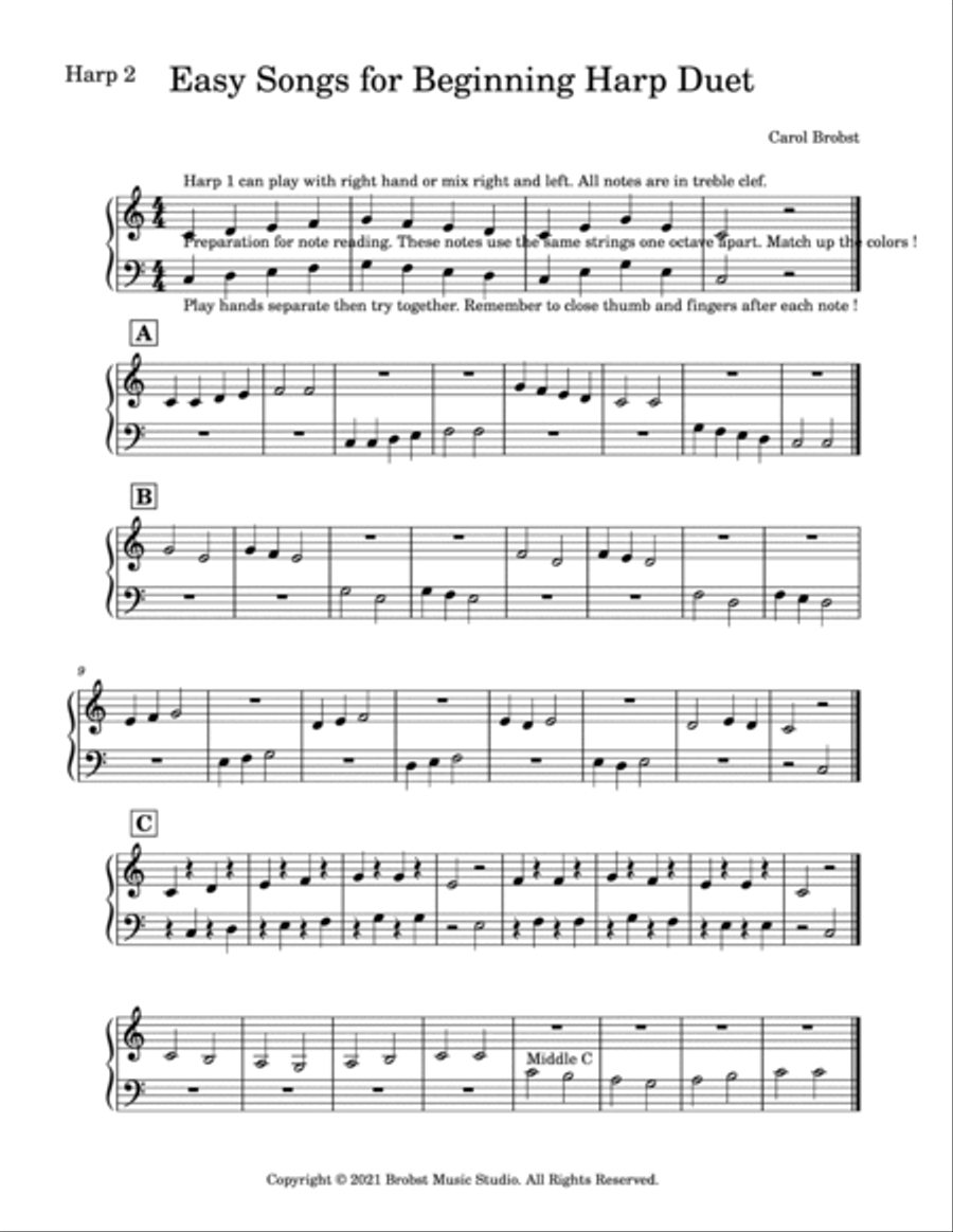 Easy Songs for Beginning Harp Duet Celtic Harp scores gallery preview page 3