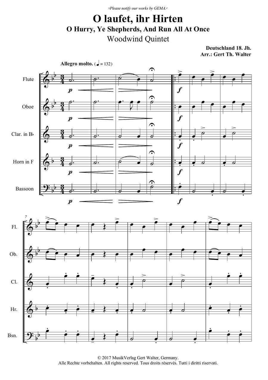 O Hurry, Ye Shepherds, And Run All At Once Woodwind Quintet scores gallery preview page 1