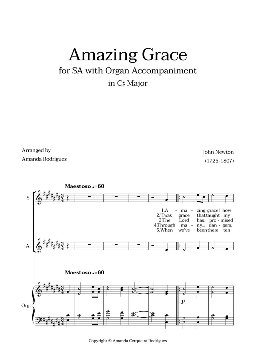 Amazing Grace in C# Major - SA with Organ Accompaniment image number null