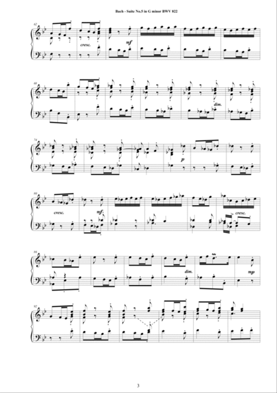Bach - Piano Suite No.5 in G minor BWV 822 - Complete Piano version Piano Solo scores gallery preview page 3