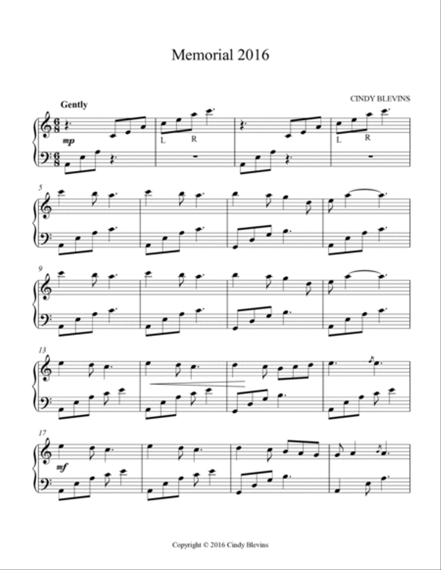 Memorial 2016, original solo for Lever or Pedal Harp Pedal Harp scores gallery preview page 2