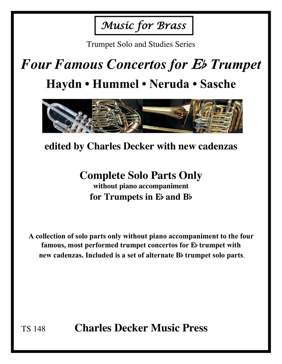Four Famous Concertos for E-Flat Trumpet by Haydn, Hummel, Neruda & Sasche (Eb & Bb solo parts only) Trumpet Solo scores gallery preview page 1
