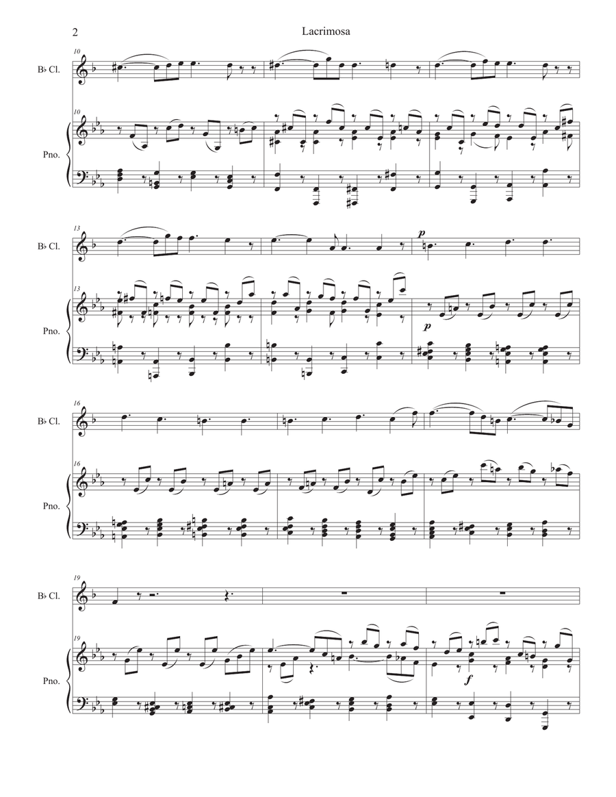 Lacrimosa (Bb-Clarinet solo and Piano) Clarinet Solo scores gallery preview page 2