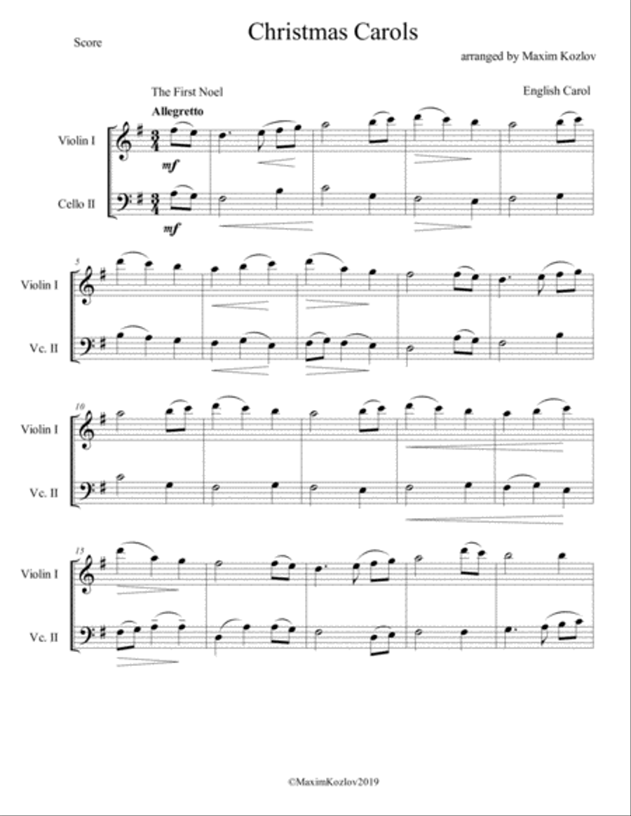 Christmas Carols for Violin and Cello duo String Duet scores gallery preview page 2