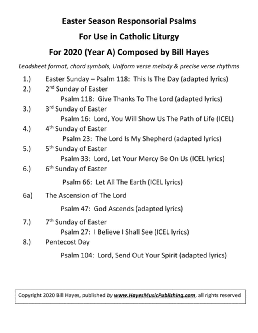2020 Easter Season Responsorial Psalms for Year A; (9 psalms)