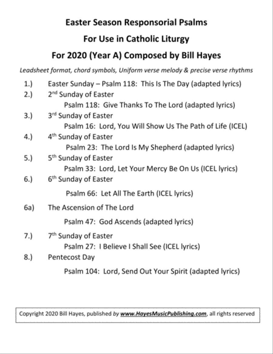 2020 Easter Season Responsorial Psalms for Year A; (9 psalms)