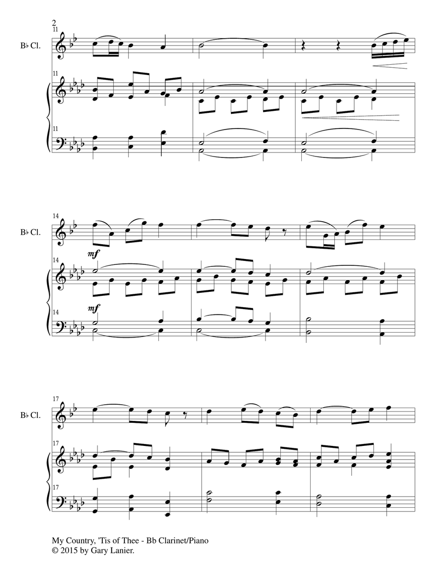 MY COUNTRY, ‘TIS OF THEE (Duet – Bb Clarinet and Piano/Score and Parts) Woodwind Duet scores gallery preview page 3