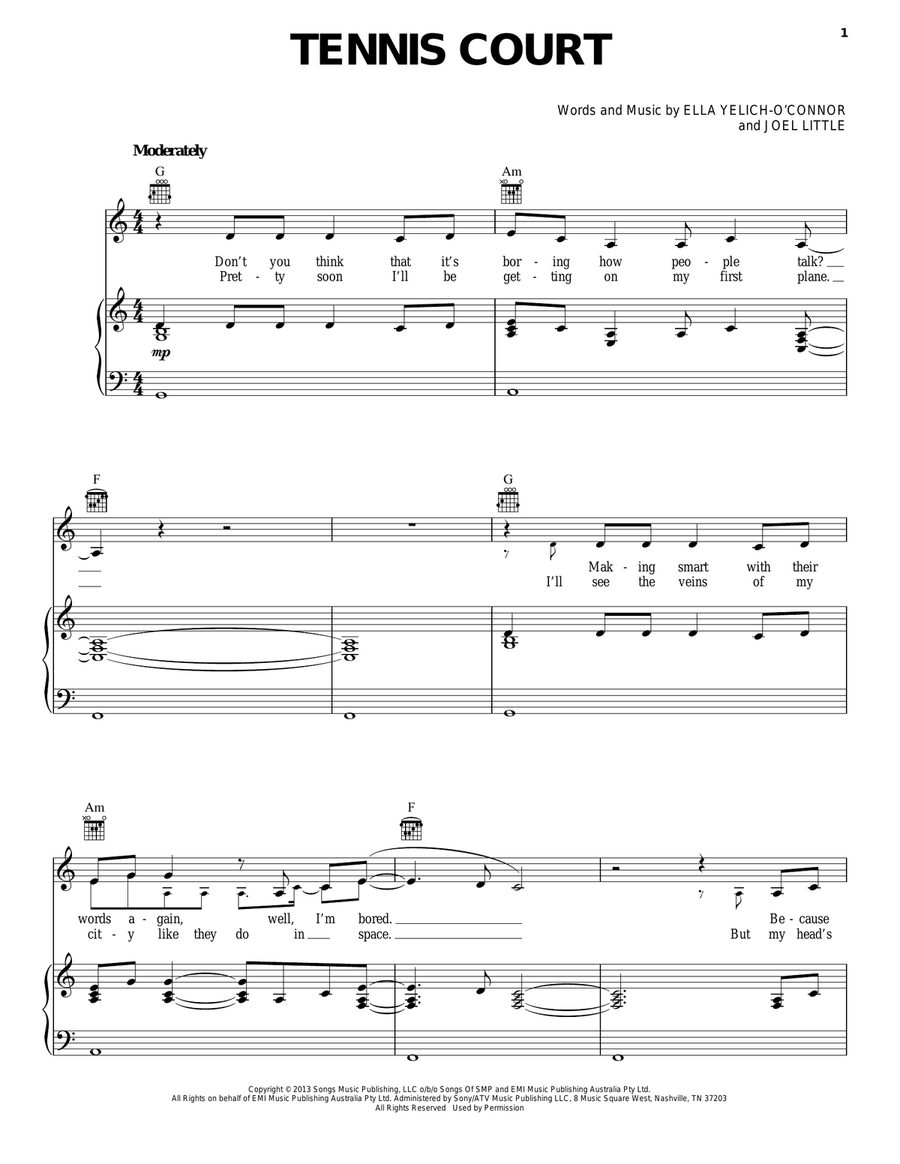Tennis Court Acoustic Guitar scores gallery preview page 1