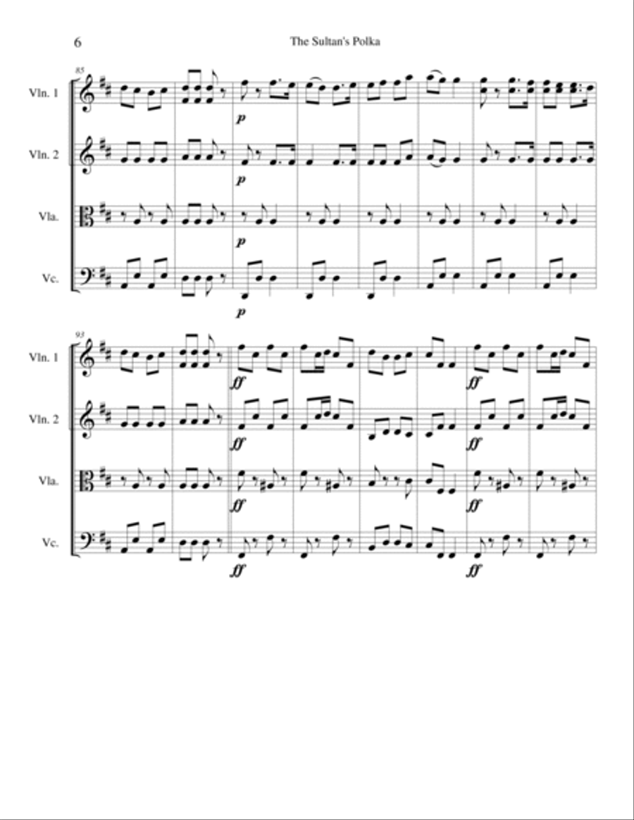The Sultan's Polka for String Quartet String Quartet scores gallery preview page 6