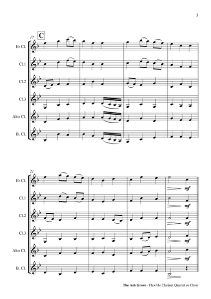 The Ash Grove - Flexible Clarinet Quartet or Choir Score and Parts PDF image number null