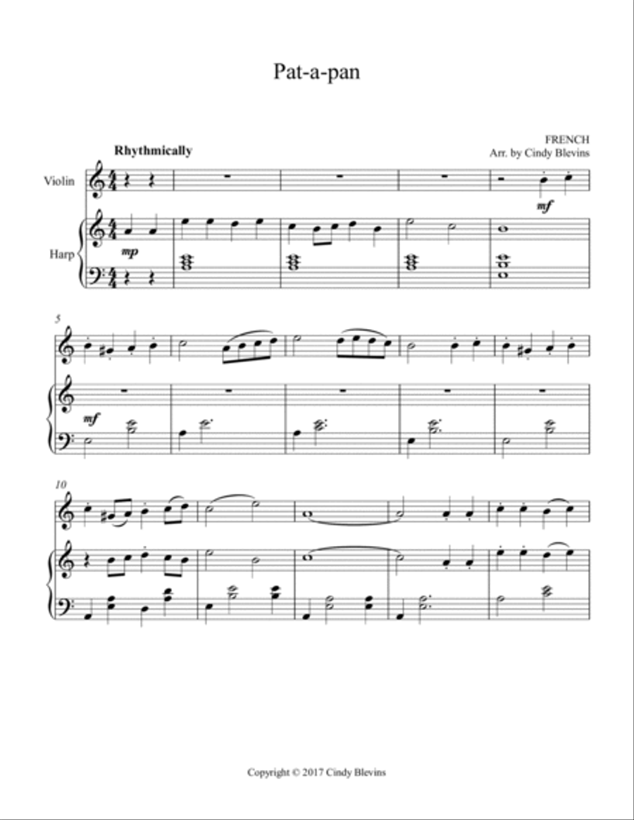 Pat-a-pan, for Harp and Violin String Duet scores gallery preview page 2