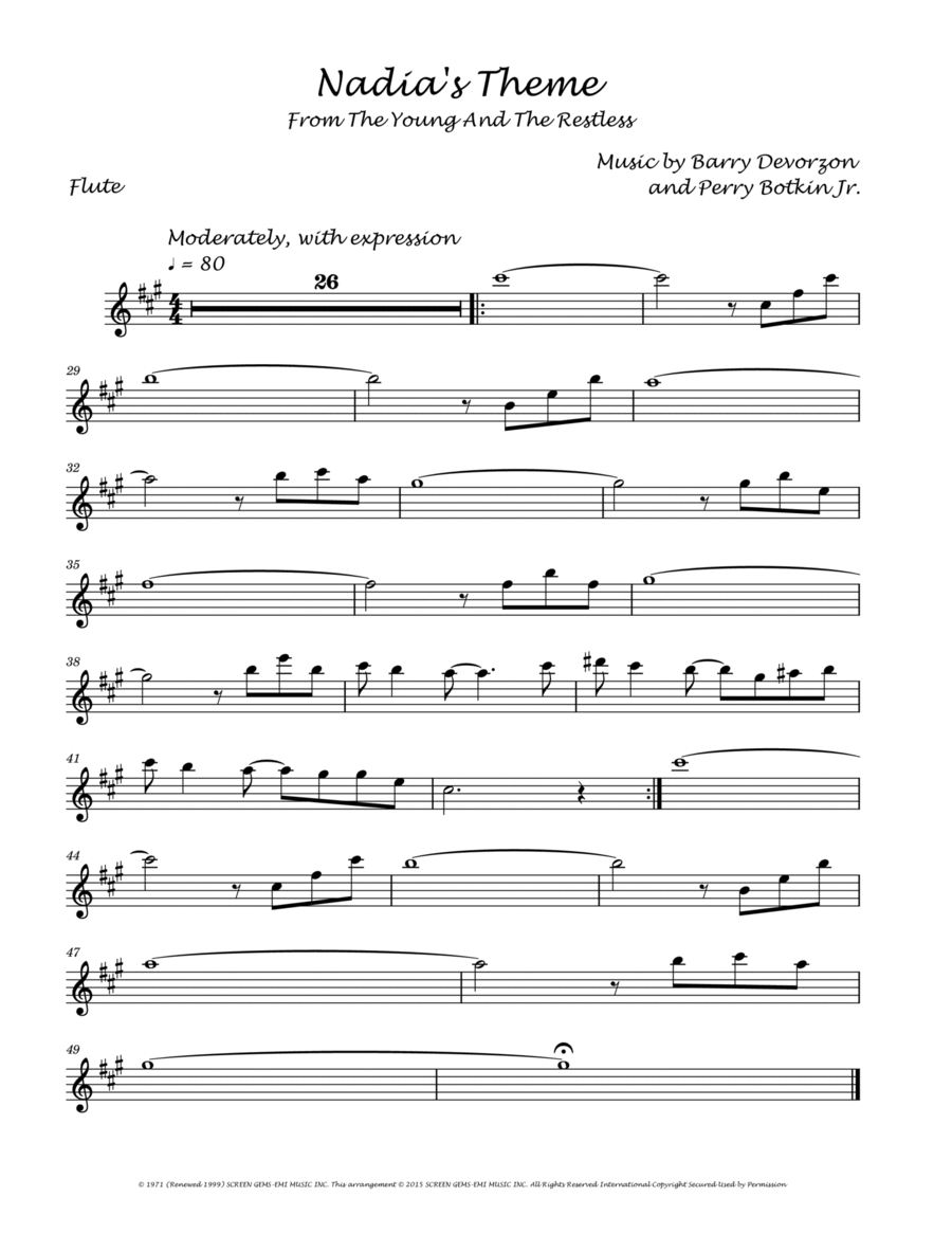 Nadia's Theme Flute Solo scores gallery preview page 1