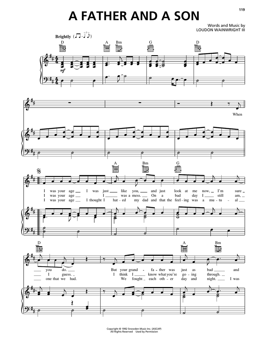 A Father And A Son Piano, Vocal, Guitar scores gallery preview page 1