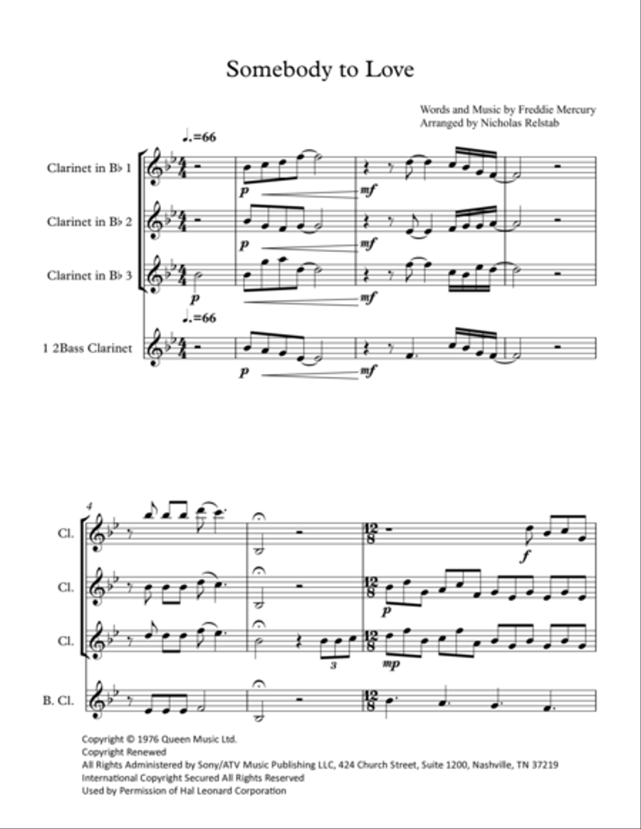 Somebody To Love Somebody To Love Woodwind Ensemble scores gallery preview page 1