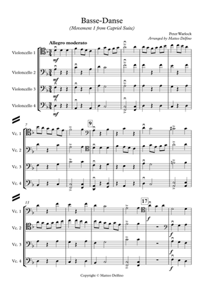 Basse-Danse (Movement 1 from Capriol Suite) [Cello Quartet]