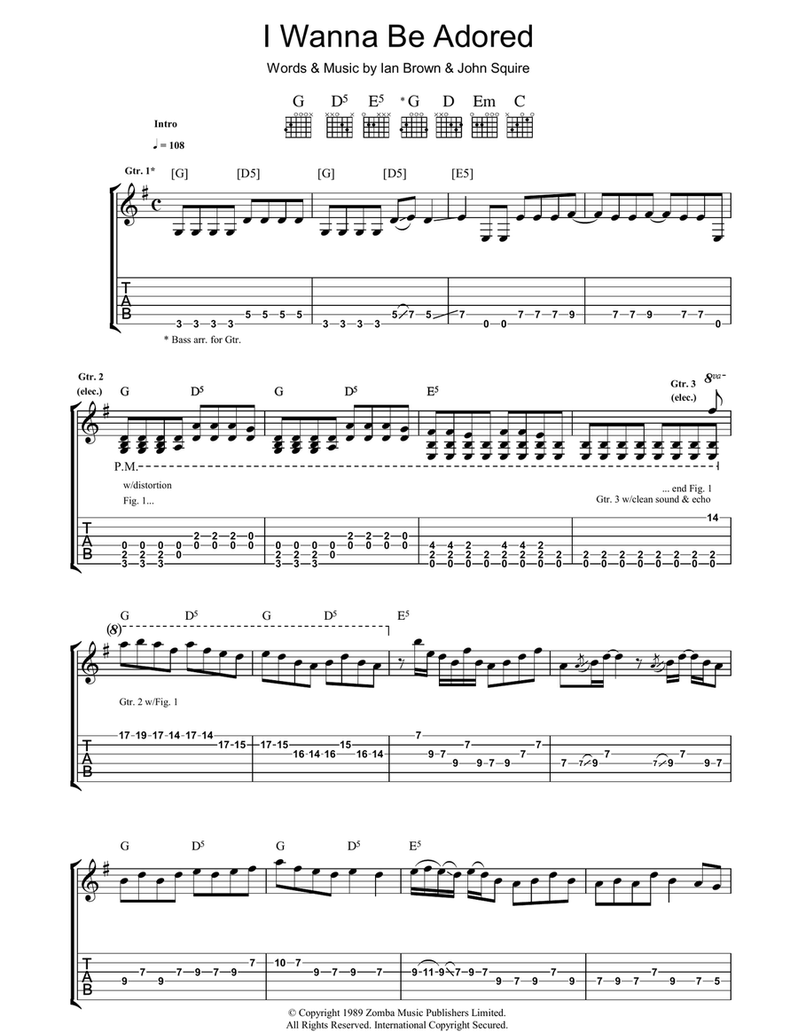 I Wanna Be Adored Guitar Tablature scores gallery preview page 1