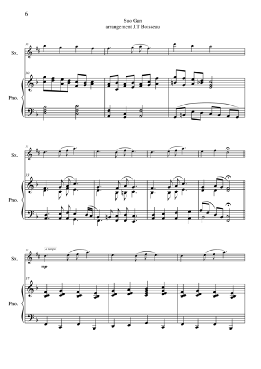 Traditional Welsh Lullaby: Suo Gân, arranged for Eb alto saxophone and piano by Jean-Thierry Boissea Alto Saxophone scores gallery preview page 6