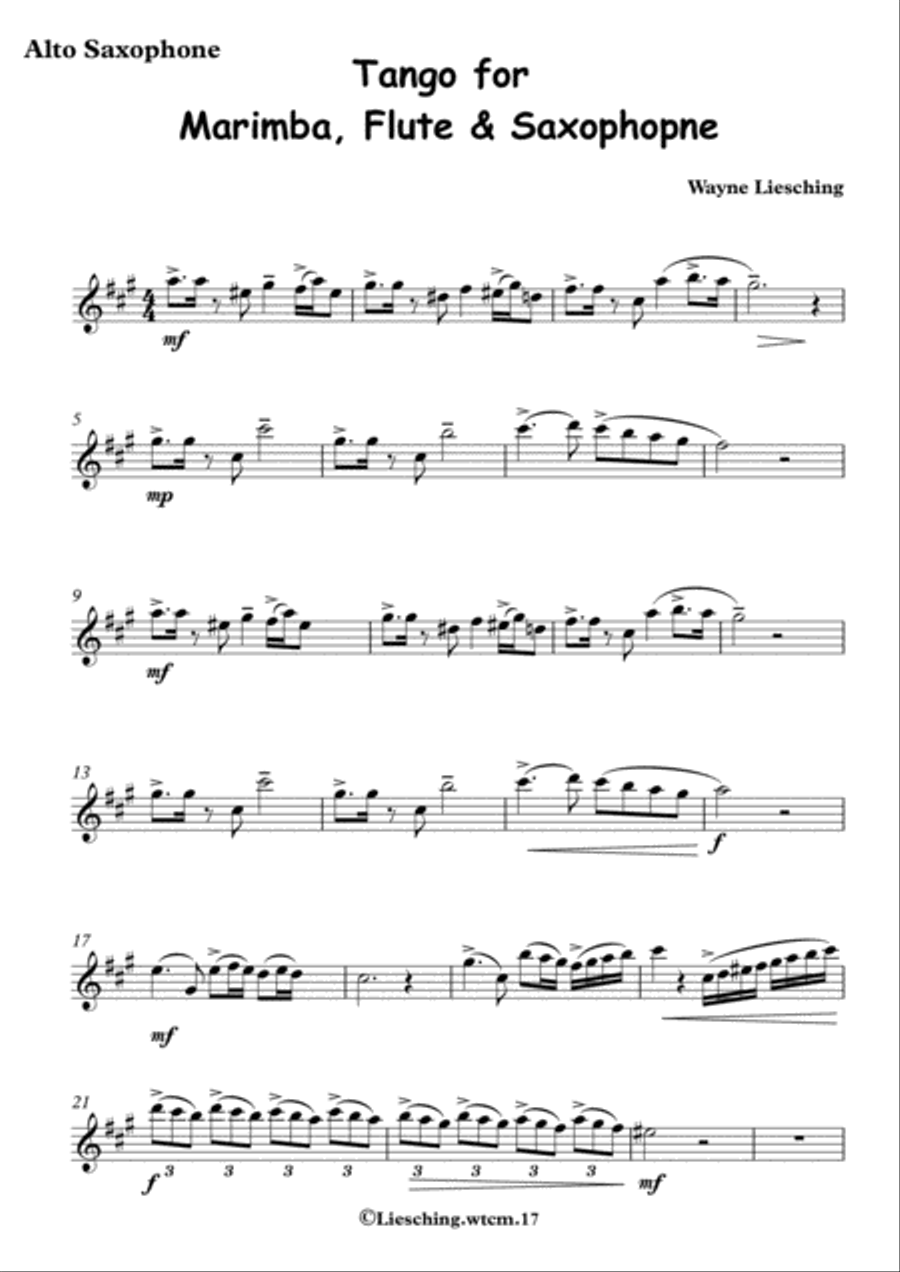 Tango for Marimba, Flute & Sax (Alto Saxophone Part) Flute scores gallery preview page 2
