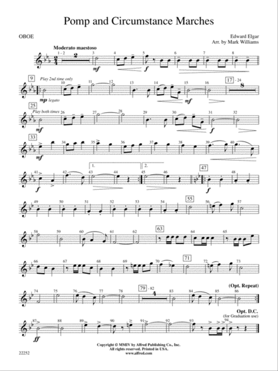 Pomp and Circumstance Marches: Oboe Concert Band scores gallery preview page 1