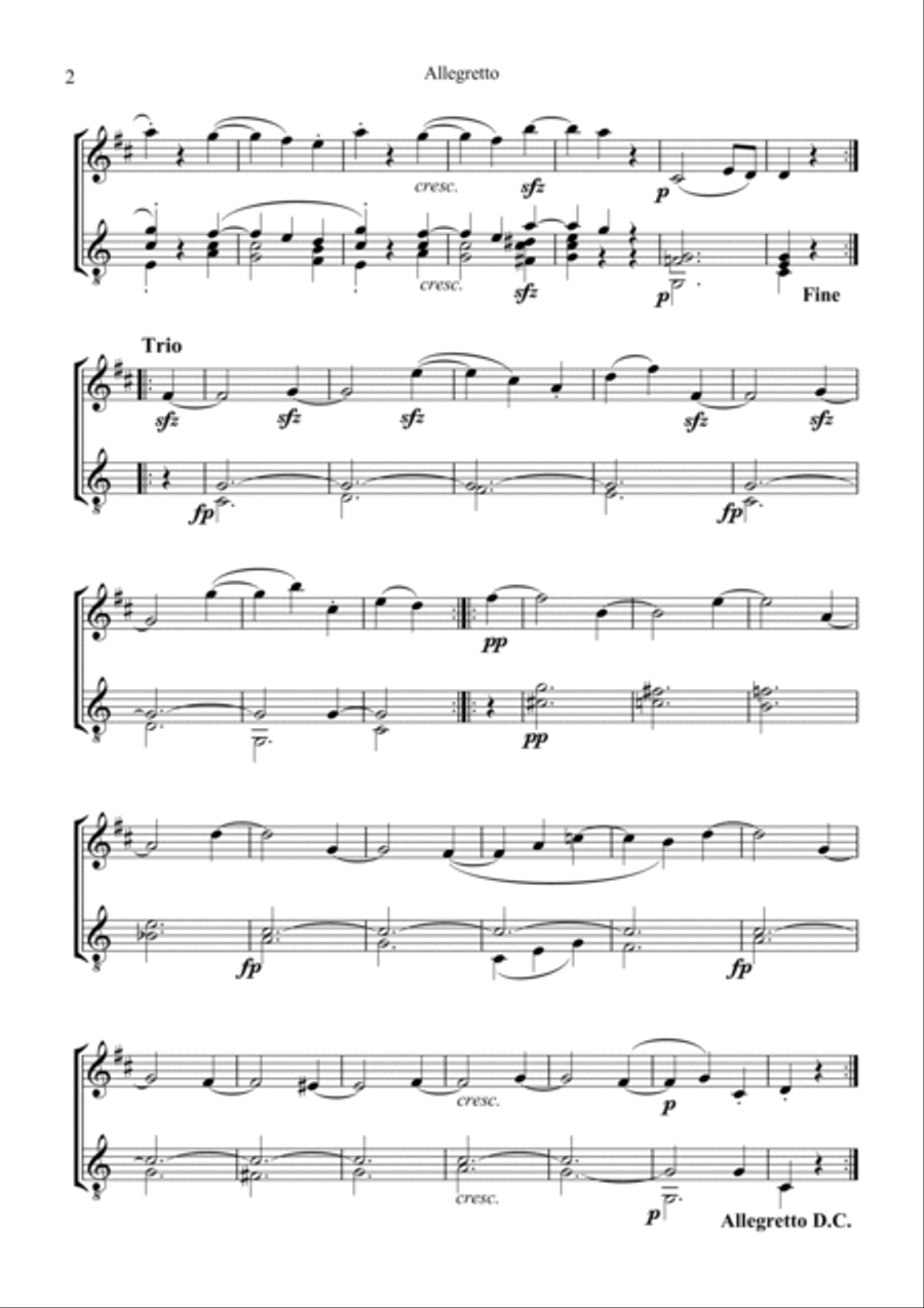 Allegretto (Moonlight Sonata) for clarinet in Bb and guitar (C Major) B-Flat Clarinet scores gallery preview page 2