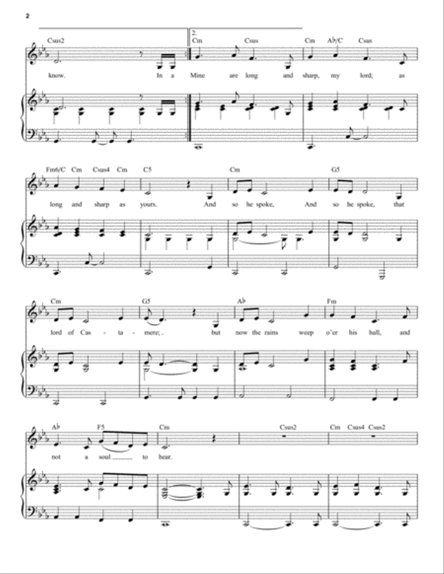 The Rains Of Castamere (from Game of Thrones) Piano, Vocal, Guitar scores gallery preview page 2