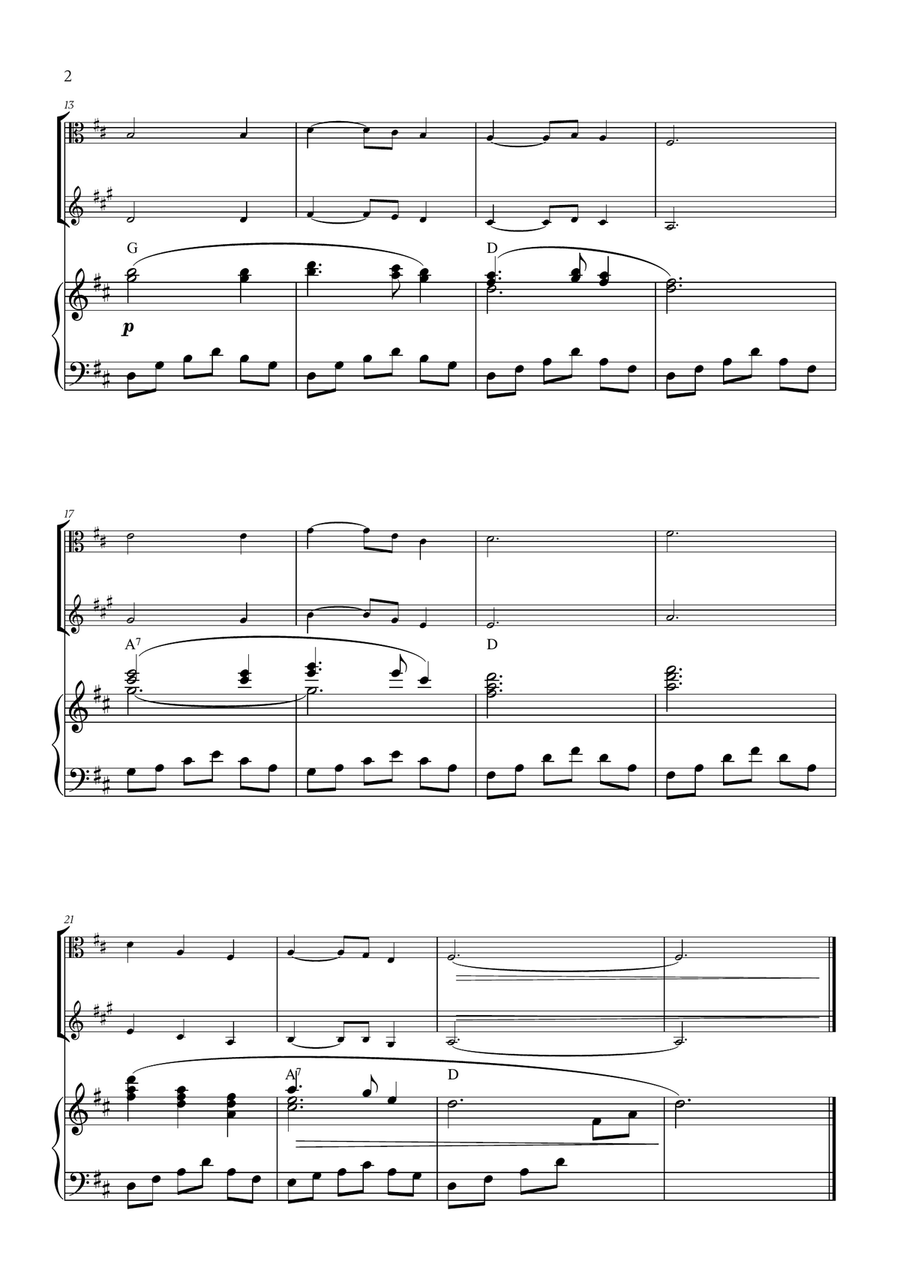 Silent Night (with Chords) (for Viola, French Horn and Piano) Horn scores gallery preview page 2