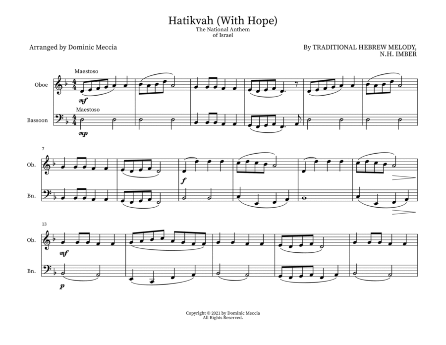 Hatikvah (With Hope) Woodwind Duet scores gallery preview page 1