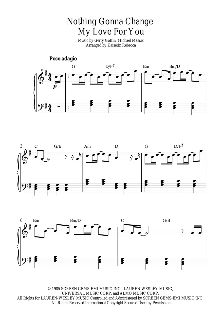 Nothing's Gonna Change My Love For You Piano Solo scores gallery preview page 1