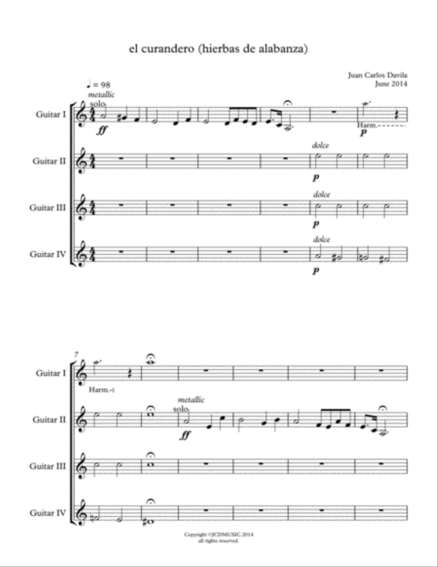 iii. el curandero (hierbas de alabanza) (leyendas del valle) Guitar Ensemble scores gallery preview page 1
