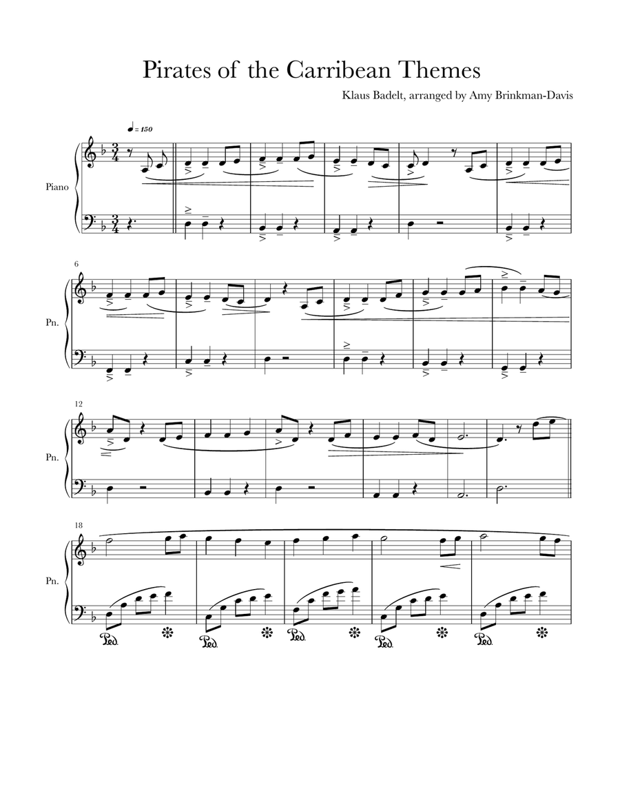 Pirates Of The Caribbean Easy Piano scores gallery preview page 1