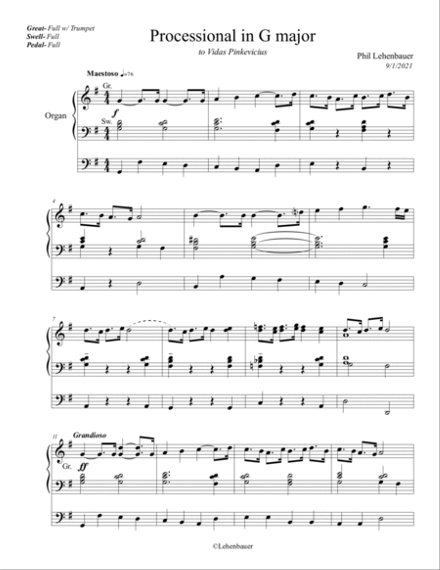 Processional in G major, organ work by Phil Lehenbauer Organ Solo scores gallery preview page 2