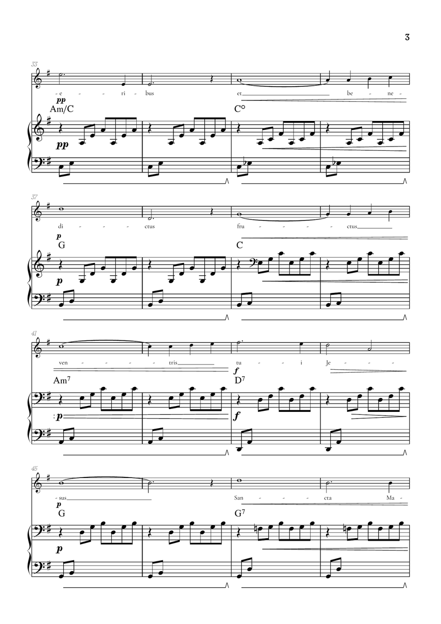 Bach / Gounod Ave Maria in G major • soprano sheet music with piano accompaniment and chords Piano, Vocal scores gallery preview page 3