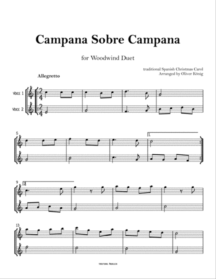 Campana sobre Campana, Spanish Christmas Carol-for Woodwind Duet Woodwind Duet scores gallery preview page 2