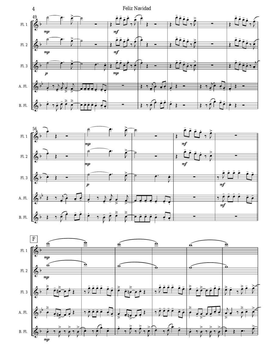 Feliz Navidad Flute Choir scores gallery preview page 4