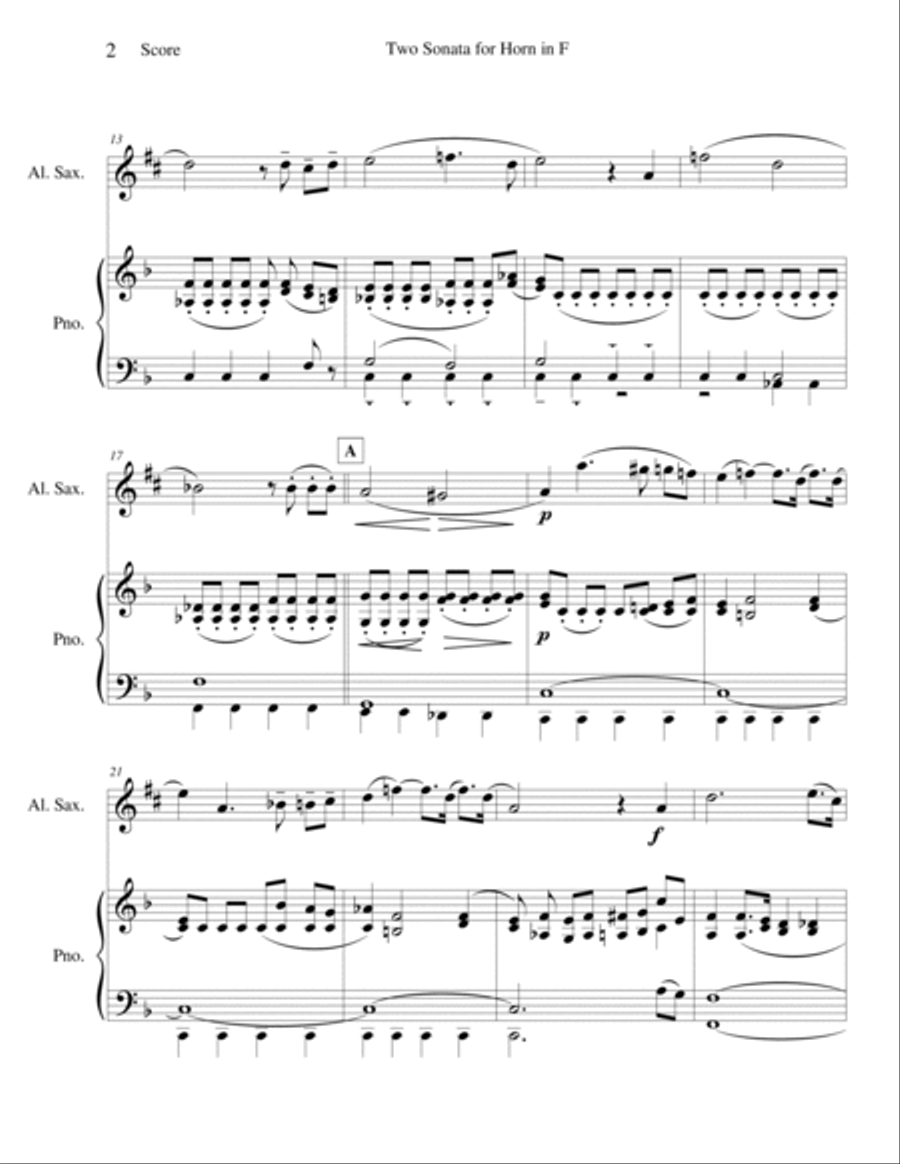 Two Sonata for Horn in F Alto Saxophone scores gallery preview page 2