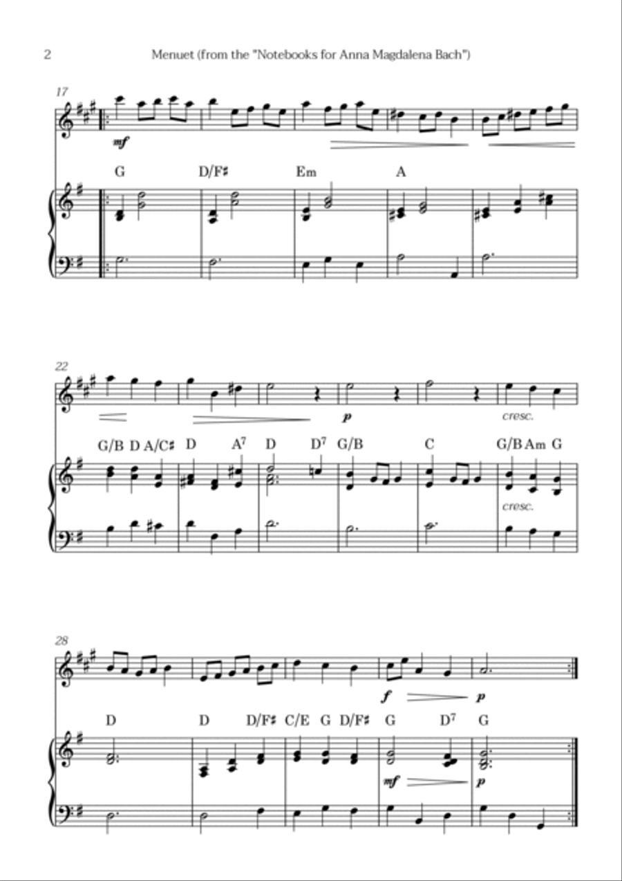 Menuet (from the Anna Magdalena notebooks) Chamber Music scores gallery preview page 2