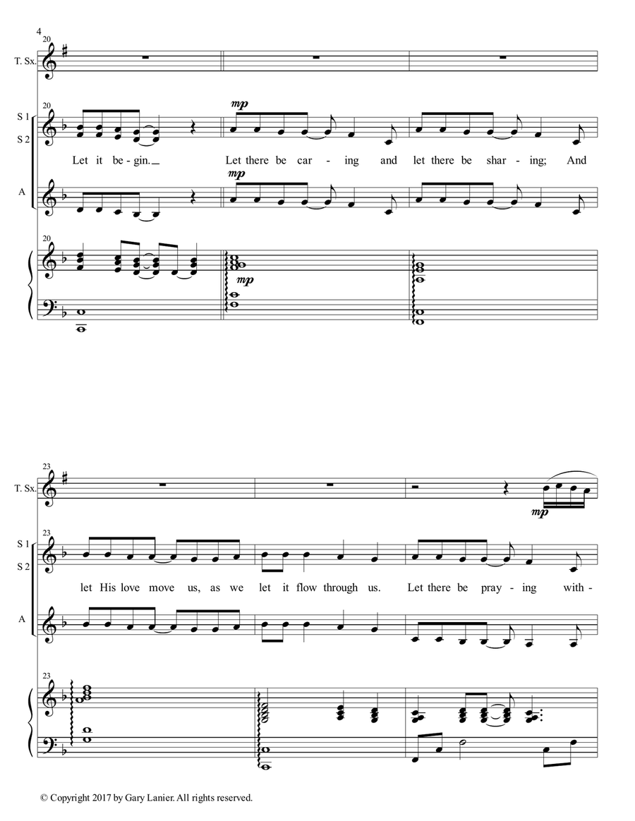 AMERICA, HONOR GOD (Ladies Trio - SSA with Tenor Sax & Piano) SSA scores gallery preview page 5
