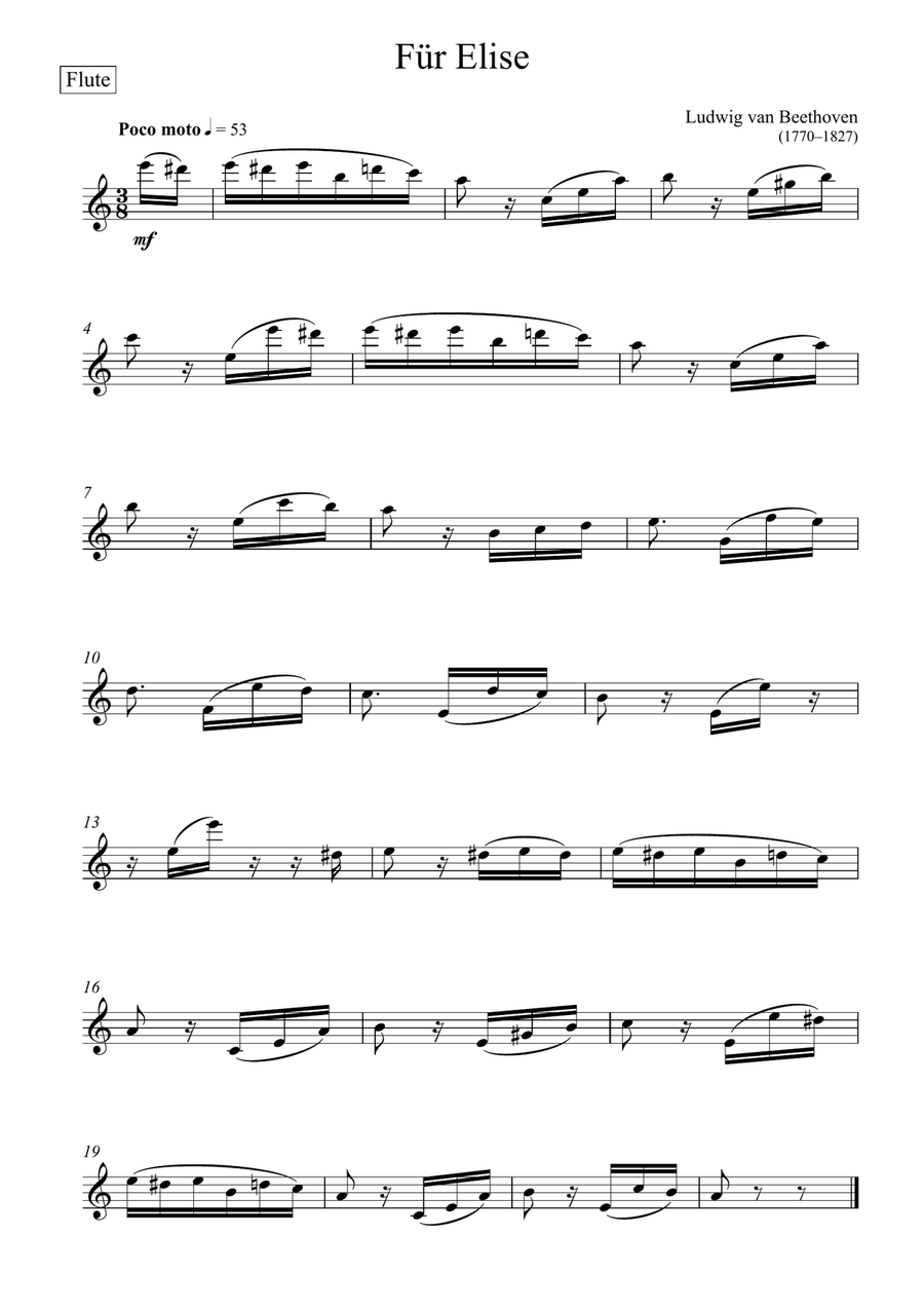 Beethoven - Für Elise (Flute Solo) Easy Version Flute Solo scores gallery preview page 2