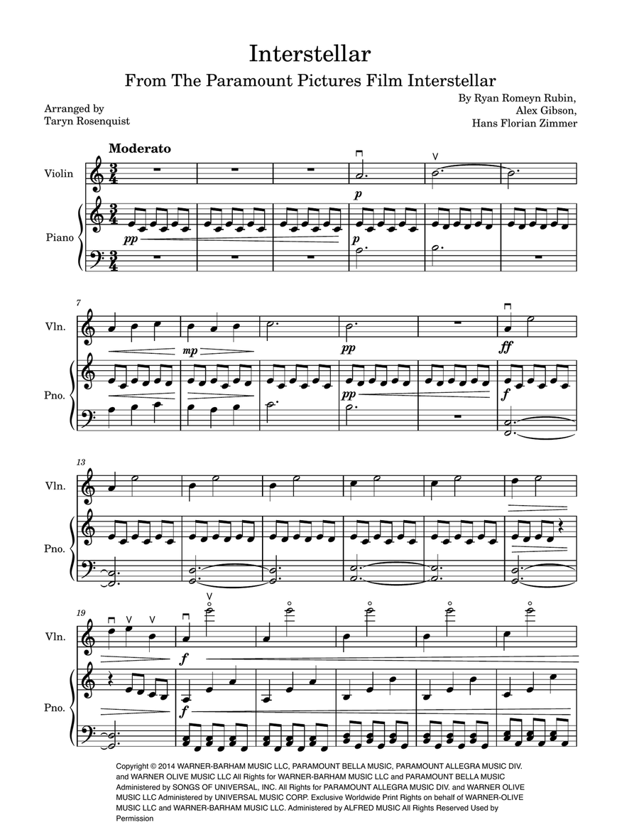 Interstellar Violin Solo scores gallery preview page 1