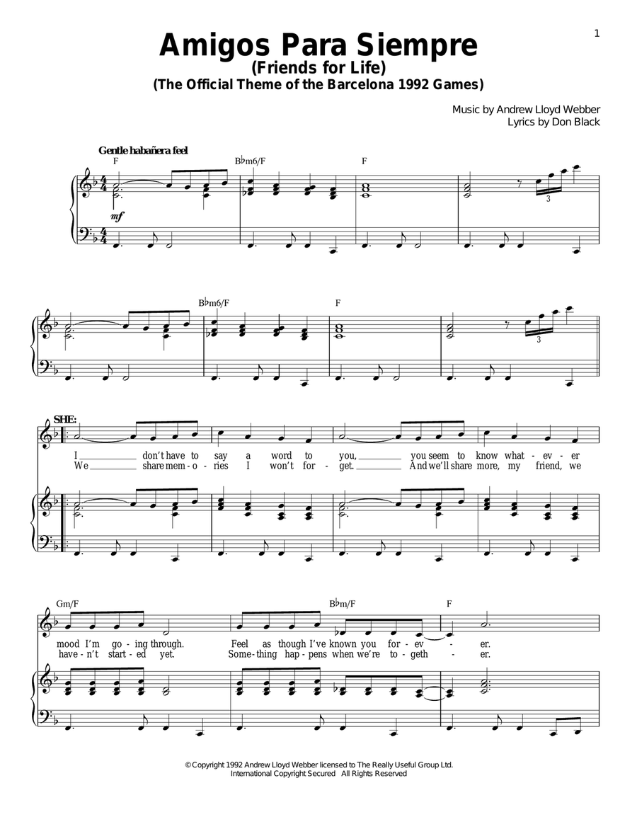 Amigos Para Siempre (Friends For Life) Piano, Vocal scores gallery preview page 1