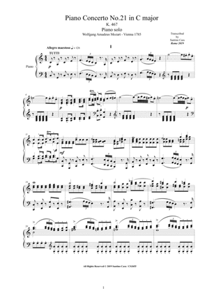 Mozart - Piano Concerto No.21 in C major K 467 - Version for Piano solo